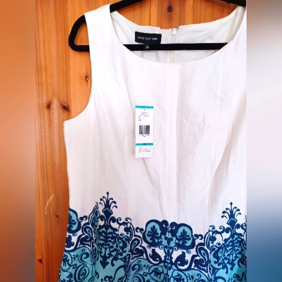 JONES NEW YORK Floral Sleeveless Scoop Neck White Blue Size 16 Print fit & Flare - Picture 4 of 16